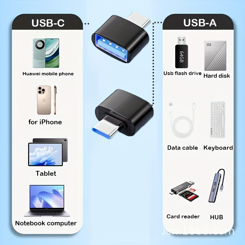 Adaptador 2.0 OTG, convertidor USB hembra a USB-C macho, 2/4 piezas, compatible con Huawei, Apple, portátiles, ordenadores de sobremesa y lectores de tarjetas