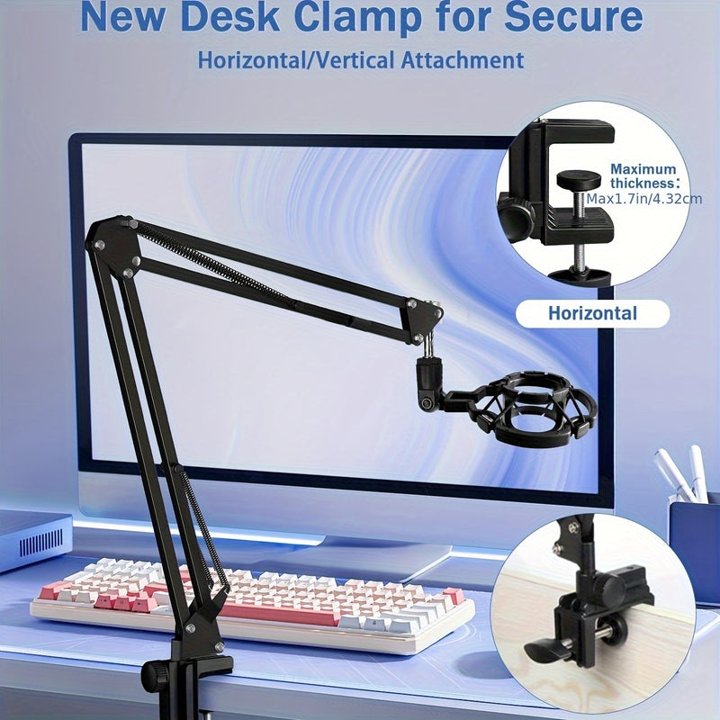 Soporte de micrófono profesional, soporte de brazo con giro para micrófono, adecuado para Blue Yeti QuadCast S, SoloCast, Snowball AM8 y otros micrófonos, con filtro de pop, montaje de choque y sujeción de cable.