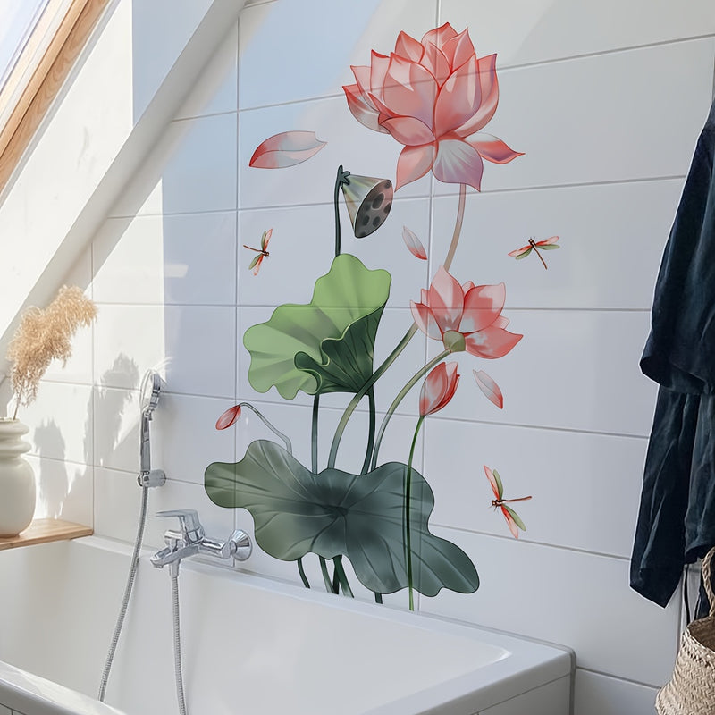 Conjunto de 2 piezas de Pegatinas Decorativas para Bañera y Inodoro de 30*60cm*2pcs con Diseño Simple de Loto y Libélula para Baño, Lavabo y Decoración de Pared del Hogar
