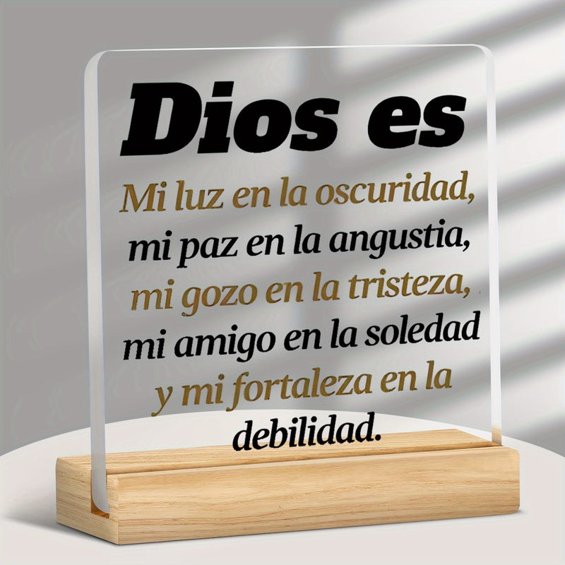 Soporte de madera de acrílico 2D con versículo bíblico en español - Regalo religioso para Navidad, cumpleaños, bautismo - Dios es mi luz en la oscuridad, paz en el dolor - Decoración inspiradora para el hogar y el escritorio