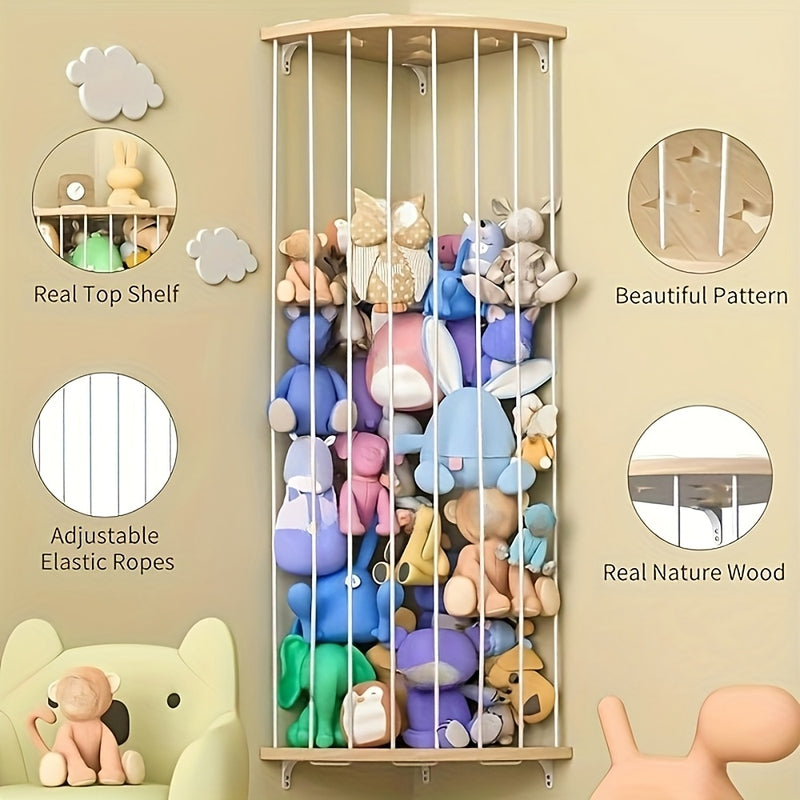 Estantería de Pared Ajustable para Animales de Peluche - Organizador de Madera Ahorrador de Espacio, Montado en la Pared para Sala y Dormitorio, 1 Pieza, Estante con Cajón y Mesa, Almacenamiento para Muñecas