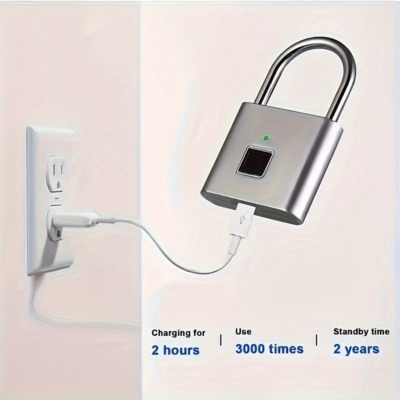 Candado inteligente portátil con huella digital, carga USB, resistente al óxido, solución antirrobo sin llave para equipaje y maletas