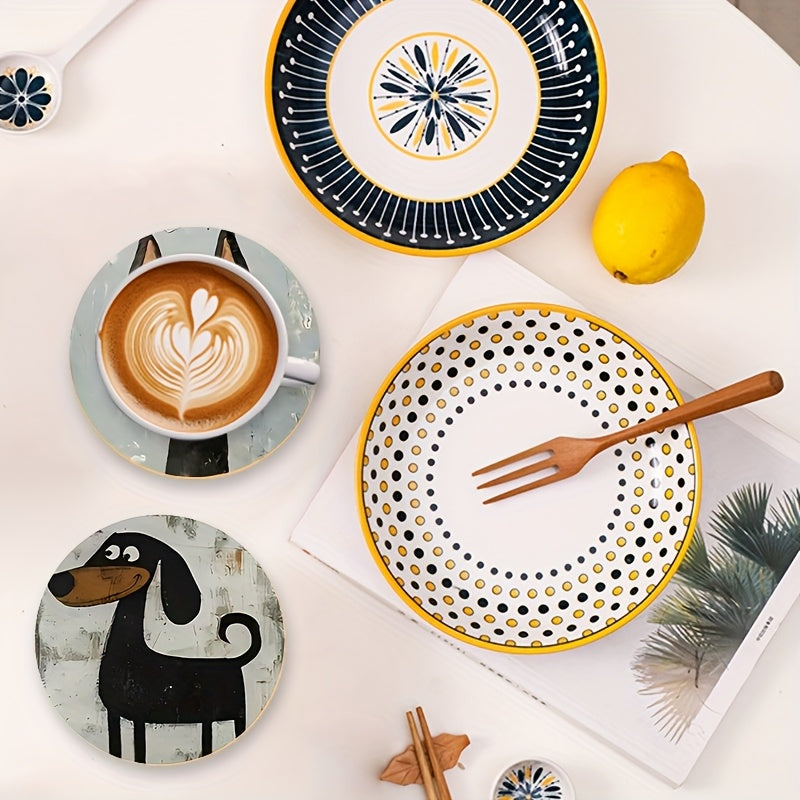 Juego de 6 Posavasos de Madera con Diseño Lindo para Perros, Adecuados para Bebidas, Té y Café, Decoración del Hogar y Comedor, Regalo Ideal para Amantes de los Perros, Familiares y Colegas