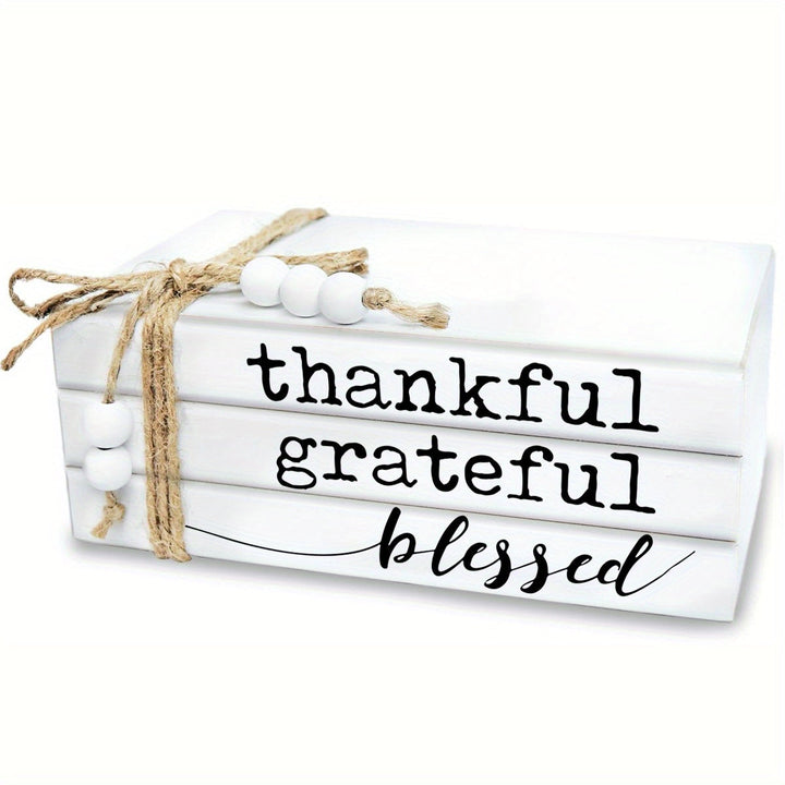 Estantería Decorativa de Madera Blanca de 3 Piezas, Estantería Rústica de Granja, Estantería para Mesa de Café, Estantería Falsa con Borlas de Cuentas de Madera para Decoración Moderna del Hogar