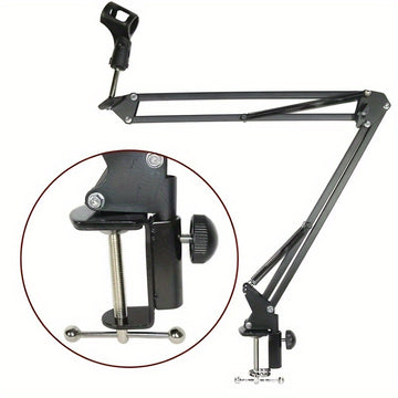 Soporte ajustable de canto pesado para micrófonos - Soporte de escritorio metálico extendible de choque, con material ABS, negro, ideal para transmisiones en vivo y grabaciones, equipo de transmisión | Soporte negro elegante | Construcción sólida
