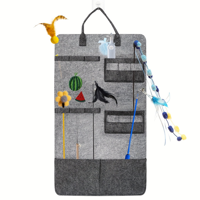 Bolsa Colgante para Almacenamiento de Juguetes de Entretenimiento para Gatos, Soporte para Varitas y Organizador de Juguetes, Adecuado para Gatos Domésticos, Mantiene los Juguetes Seguros y el Hogar Ordenado, Almacenamiento Debajo de la Cama