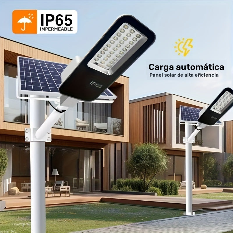 Luz solar exterior, farol solar para exteriores 6500K, luz de seguridad solar con control remoto, desde el atardecer hasta el amanecer, para estacionamientos