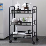 1 pieza de 3 niveles de carrito de almacenamiento de metal negro con poleas - Organizador versátil para cocina, dormitorio, baño, oficina y sala de estar, estante de canasta de alambre duradera, ensamblaje fácil, unidad de estantería versátil | Acabado m