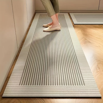 1 pieza, alfombrilla de suelo de tierra diatomácea suave para cocina, 1700g/m², absorbente y con respaldo de goma antideslizante, patrón rayado, alfombrilla de mezcla de poliéster de pila baja para decoración del hogar, alfombrilla de suelo para cocina