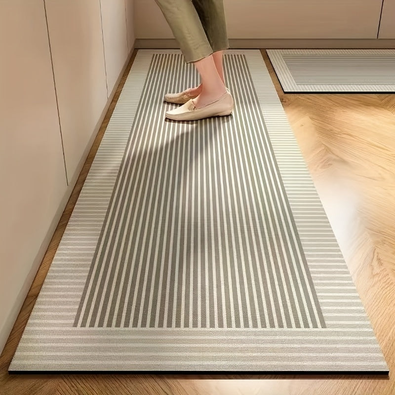 1 pieza, alfombrilla de suelo de tierra diatomácea suave para cocina, 1700g/m², absorbente y con respaldo de goma antideslizante, patrón rayado, alfombrilla de mezcla de poliéster de pila baja para decoración del hogar, alfombrilla de suelo para cocina