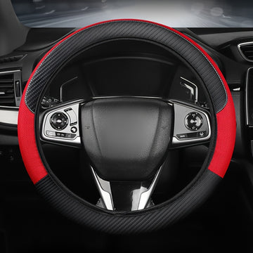 Funda de volante de cuero sintético de ajuste universal con diseño de malla y fibra de carbono - Transpirable, antideslizante, para todas las estaciones, sin anillo interior, se ajusta a la mayoría de los coches, correas de motocicleta | Funda de volante