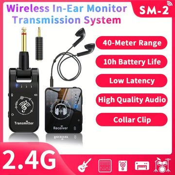 Sistema de monitorización intrauditivo inalámbrico de 2,4 G, transmisor giratorio de 282°, receptor de clip de collar portátil, emparejamiento automático recargable, baja latencia, distancia efectiva de 39,93 metros para estudio, ensayo de banda, actuaci