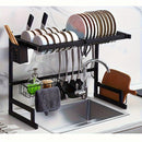 1 pieza de soporte de platos de fregadero de acero inoxidable - Soporte de almacenamiento de cocina de doble capa con soporte de utensilios desmontable y plato de drenaje, organizador de encimera que ahorra espacio, adecuado para uso doméstico y restaura