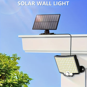 1pc Luz de Movimiento Exterior con Energía Solar y 106 LED con Ángulo Amplio de 135° para Iluminación desde el Anochecer hasta el Amanecer en Jardín y Garaje - Resistente al Clima, Control Remoto, Acabado Metálico Pulido, , Iluminación de Garaje | Luz Mo
