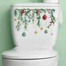 Pegatina de tapa de inodoro festiva de Navidad con guirnalda de pino, bayas y bolitas, decoración de plástico autoadhesiva para superficies cerámicas con características ornamentales - Aplicación de baño de adhesivo de un solo uso