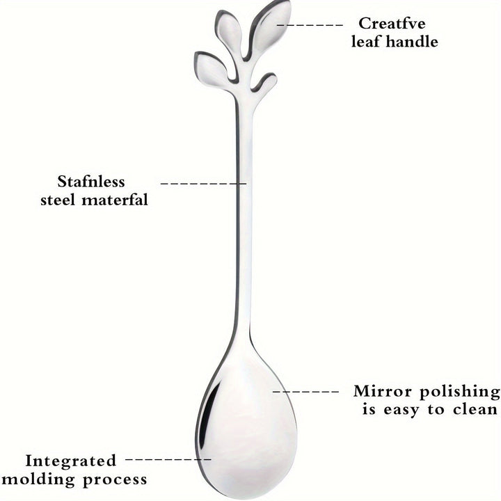 20pcs Cuchara de Café de Acero Inoxidable, Diseño Elegante de Hoja para Té, Ideal para Postres, Aperitivos, Elección Ideal para Bodas y Fiestas