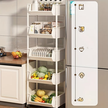 Carrito de Almacenamiento Rodante de 5 Niveles con Ruedas - Organizador Multifuncional de Plástico Duradero para Cocina, Sala de Estar y Hogar - Fácil Montaje, Sin Necesidad de Energía, Ideal para Aperitivos, Libros y Productos Frescos, Carro de Cocina