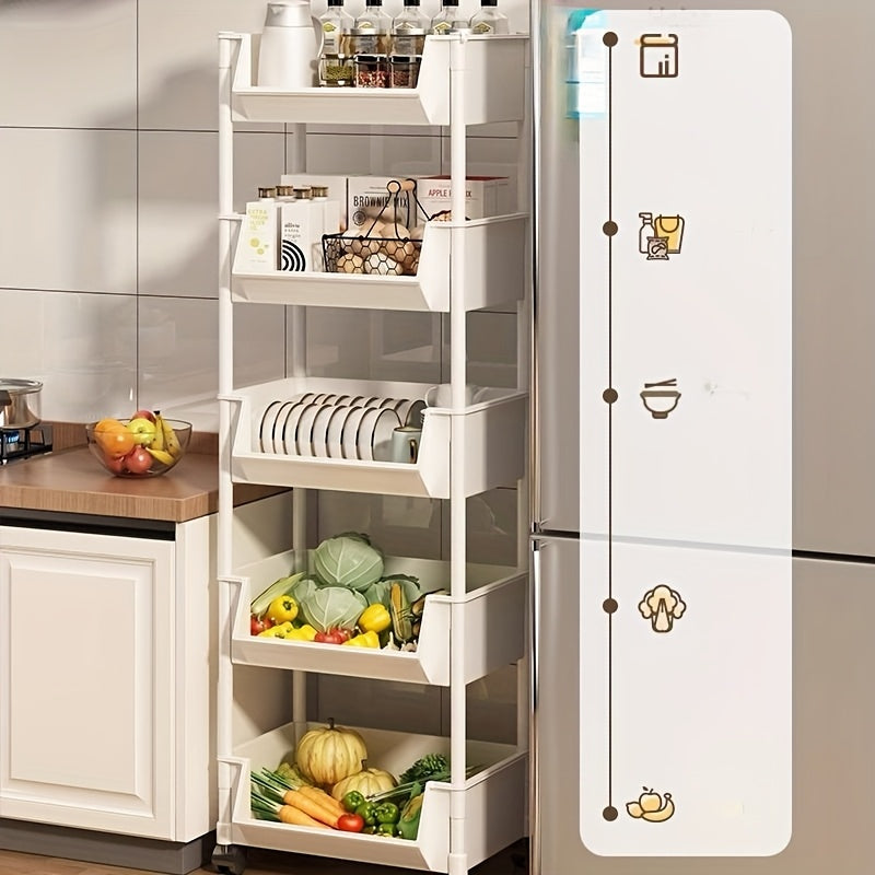 Carrito de Almacenamiento Rodante de 5 Niveles con Ruedas - Organizador Multifuncional de Plástico Duradero para Cocina, Sala de Estar y Hogar - Fácil Montaje, Sin Necesidad de Energía, Ideal para Aperitivos, Libros y Productos Frescos, Carro de Cocina
