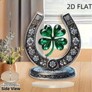 Adorno de Herradura y Trébol de Cuatro Hojas en Estilo Acrílico Cristal Plano 2D, Impresión Plana 2D, Decoración para Mesa, Decoración Hogareña Multipropósito, Sin Pilas, Ideal para San Valentín y Regalos Festivos (19.99/16.13 cm)