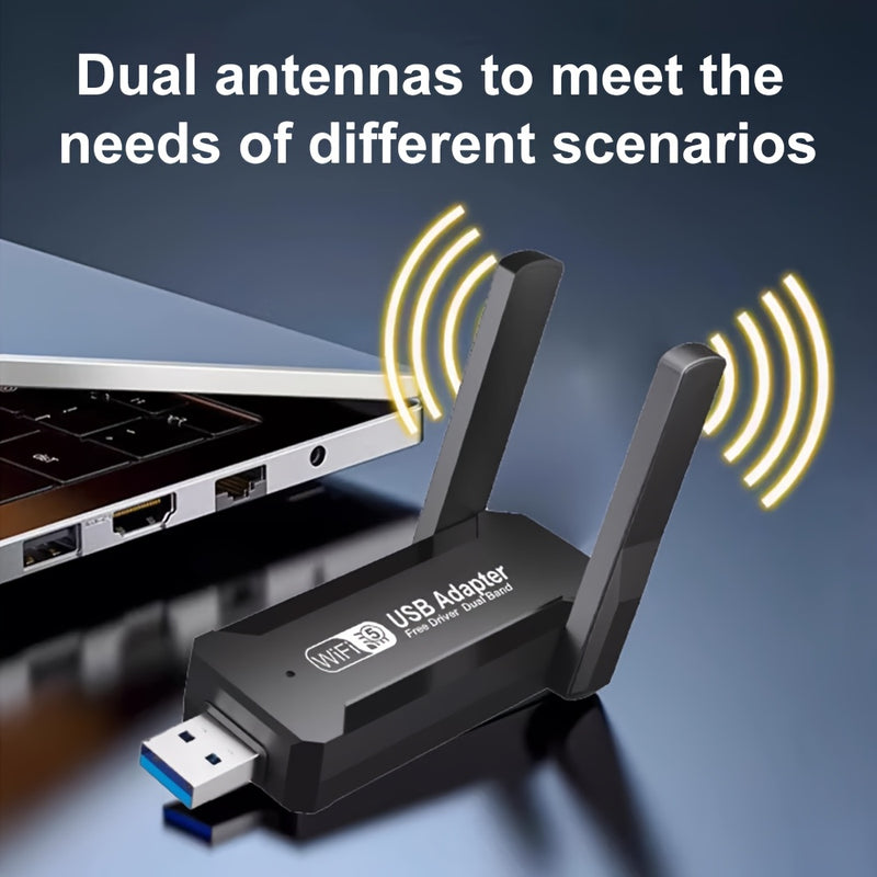 OURLIFE Adaptador WiFi Dual-Banda 5.3 USB con Doble Antena | Doble Banda 2.4GHz y 5.3GHz, Seguridad WPA2/WPA3-PSK | Compatible con USB 3.0/2.0 para Windows 10/11, Linux, MacOS 10.9-10.15 | Alta velocidad inalámbrica para juegos y oficina, Diseño negro el