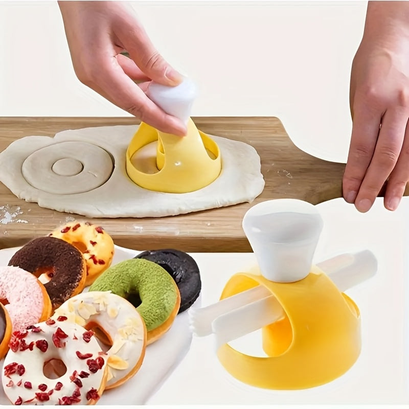 2 piezas de kit de fabricación de donas DIY: molde de cortador de donas de plástico no adherente de PP con cuchara y tenazas - fabricante de donas fácil de usar para cocinas de hogar y RV, perfecto para hornear, dispensar batería y actividades culinarias