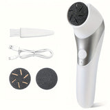 Lijadora eléctrica de pies recargable por USB - Apertura y cierre automáticos, cortes profundos para eliminación y suavizado ligero beige, herramienta de pedicura portátil con cabezales intercambiables (blanco y negro), regalo para el cuidado de los pies