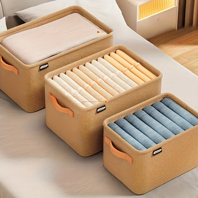 1 cesta de almacenamiento de tela plegable con asa - Beige, estilo clásico, perfecta para el hogar, la oficina y la organización de dormitorios - Ideal para ropa, artículos varios y más, cestas de estantería