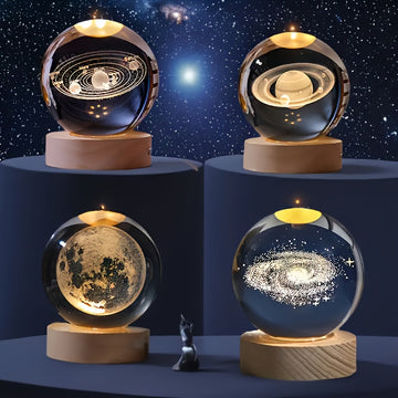 Esfera de cristal del sistema solar 3D, 60 mm, luna de cristal con modelo grabado con láser y esfera de cristal galáctica, regalo para amantes de la física y modelos espaciales