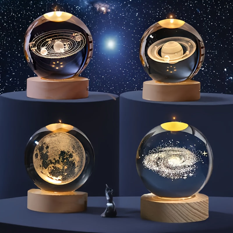 Esfera de cristal del sistema solar 3D, 60 mm, luna de cristal con modelo grabado con láser y esfera de cristal galáctica, regalo para amantes de la física y modelos espaciales