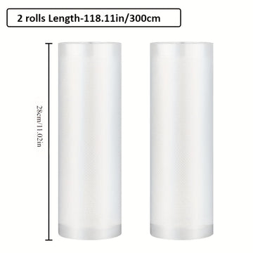 2 Rollos, Bolsas para Sellado al Vacío de Alimentos, Conservación Fresca, Material Grado Alimenticio, Paquete Individual, Uso en Restaurantes y Hogar