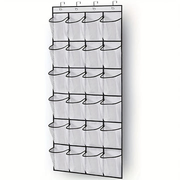 Organizador de zapatos de 24 bolsillos para colgar en la puerta - Estante de zapatos de plástico duradero con bolsillos de malla grandes, soporta hasta 33 libras, Almacenamiento y organización de armario, Sin cargador, No requiere batería