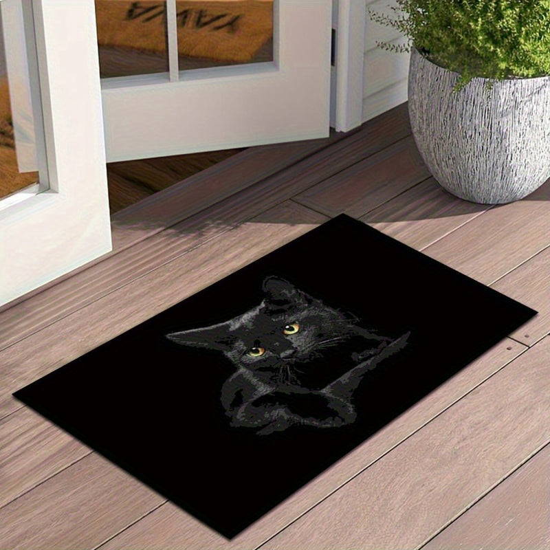 Tapete de 850g/m² con diseño de gato negro, antideslizante, lavable en máquina, espesado, adecuado para entrada/salida/cochera/baño/dormitorio/sala de estar, suave como una nube, estilo universal, adecuado para Navidad, Halloween, Pascua, Día del Padre,