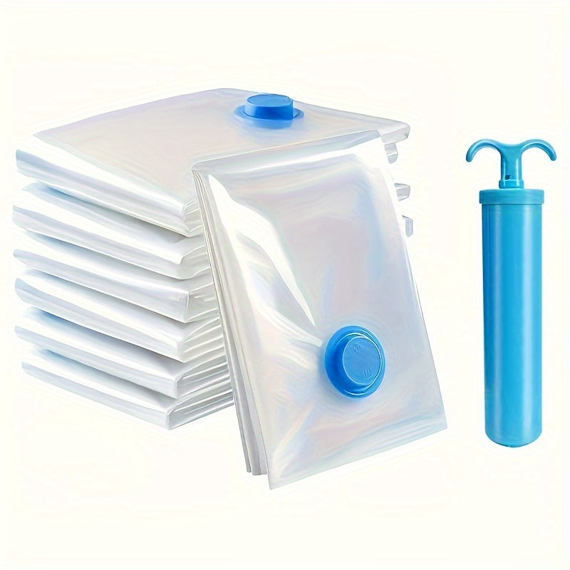6pcs Bolsas de Almacenamiento al Vacío con 1 Bomba Manual, Bolsa de Viaje de Plástico Portátil para Ropa, Adecuada para Mantas, Ropa de Cama, Ropa, Edredones, Ideal para Suministros del Hogar, Bolsa de Ahorro de Espacio de Almacenamiento Imprescindible