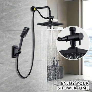 Juego de ducha negro mate de lujo con cabezal de mano - Alta caudalidad, montado en la pared, con una manguera extralarga y un divisor de tres vías para mejorar la experiencia del baño