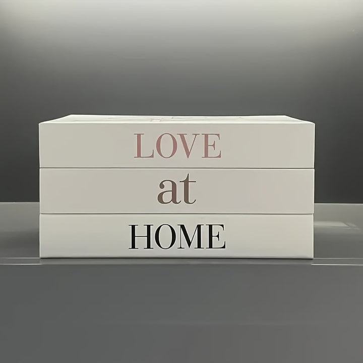 Juego de 3 Libros Decorativos - Estilo Contemporáneo de Libros Faux para Decoración del Hogar, Señales de Mesa de Papel con Texto en Inglés, Accesorios Decorativos Temáticos de Dirección para Exhibición en Estante - "Amor en Casa"