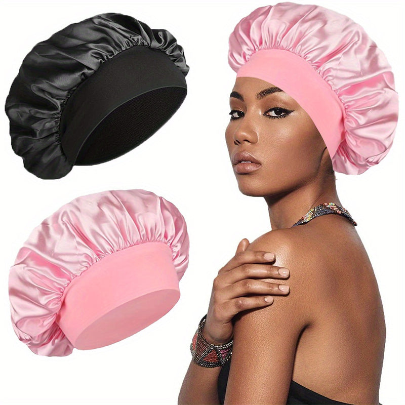 2 paquetes de gorros de dormir para mujer, con banda elástica, para cabello lacio y rizado, también funciona como gorro de baño, elegante