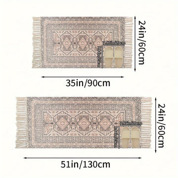 1 pieza de alfombra de estilo nórdico étnico tejida a mano con borlas - Patrón geométrico en rojo, azul, blanco y beige, tejido de poliéster lavable para decoración de sala de estar, dormitorio o oficina en casa, alfombras para sala de estar.