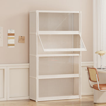 Caja de almacenamiento con 4 espacios, estante para libros de pared de piso a techo, con puerta, ideal para baño, sala, dormitorio o residencias estudiantiles, resistente al polvo