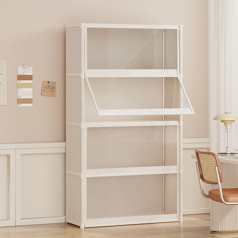 Caja de almacenamiento con 4 espacios, estante para libros de pared de piso a techo, con puerta, ideal para baño, sala, dormitorio o residencias estudiantiles, resistente al polvo