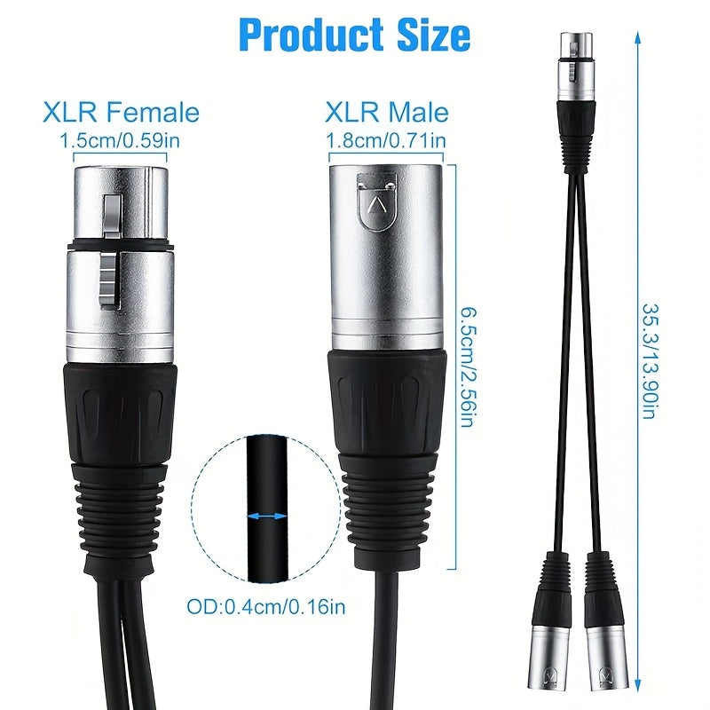 Cable XLR modular de aleación de zinc con divisor 2 hembra a 1 macho, línea de audio de 3 pines para micrófonos, color negro y plateado resistente, longitud de 1.5 m/5.9 pies, equipo de audio profesional | Cable modular | Cable duradero