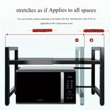 1pc Estante de microondas de metal ajustable, un nuevo nivel de almacenamiento de cocina: longitud ajustable, uso multicapa, estante de microondas retráctil para encimera, estante para horno, estante de almacenamiento para olla arrocera de uso doméstico.