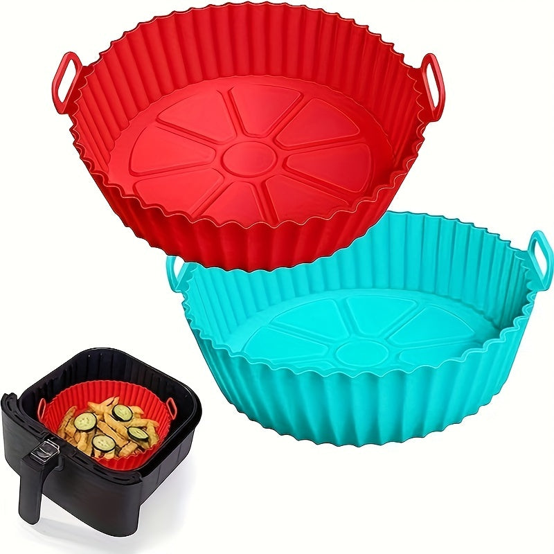 1 pieza de 8 pulgadas, forro de silicona para freidor de aire, 3D plegable, reutilizable, bandeja de horneado de alta temperatura para distribución de calor uniforme, superficie antiadherente segura para alimentos, limpieza fácil para la cocción en freid