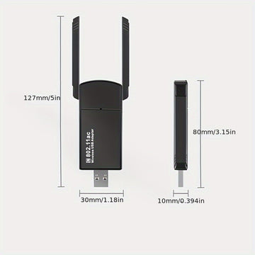 Adaptador de red inalámbrico USB de 1300Mbps con antena de doble banda, 2,4GHz y 5,0GHz, Modo de alimentación: USB, Voltaje de funcionamiento: ≤36V, Opción de conectividad: USB, Propiedades de la batería: Sin batería, Compatible con Windows 10/11/8.1/7,