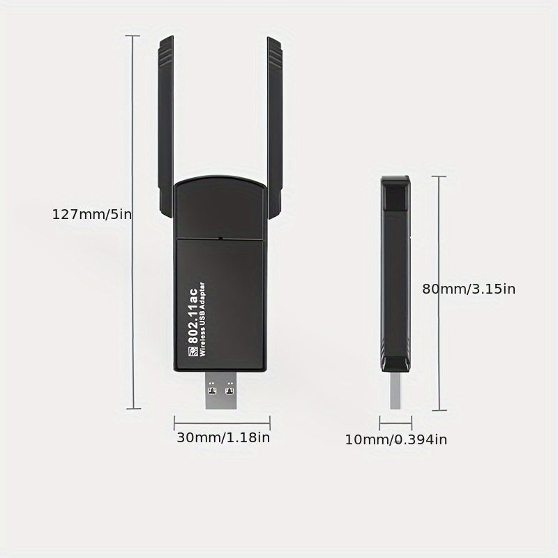 Adaptador de red inalámbrico USB de 1300Mbps con antena de doble banda, 2,4GHz y 5,0GHz, Modo de alimentación: USB, Voltaje de funcionamiento: ≤36V, Opción de conectividad: USB, Propiedades de la batería: Sin batería, Compatible con Windows 10/11/8.1/7,