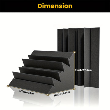 HERTBER 12pcs Trampas de Bajo de Espuma de Alta Densidad Negras, 6.9"x6.9"x11.8", Paneles Absorbentes de Sonido para Esquinas de Estudios Caseros, Oficinas, Salas de Mezcla, Salas de Batería y Teatros