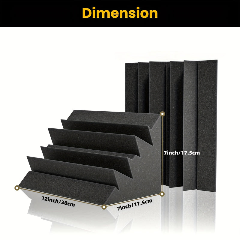 HERTBER 12pcs Trampas de Bajo de Espuma de Alta Densidad Negras, 6.9"x6.9"x11.8", Paneles Absorbentes de Sonido para Esquinas de Estudios Caseros, Oficinas, Salas de Mezcla, Salas de Batería y Teatros