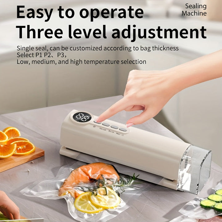 Maquinilla de Sellado al Vacío Multifuncional con Carga USB, Portátil, Incluye 5 Bolsas, Máquina para Alimentos Secos y Húmedos, Funciona como Bomba de Inflación, Apta para Refrigerador, Ideal para Conservar Comida y Snacks