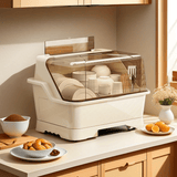 1 caja de almacenamiento de cocina de gran capacidad con tapa - A prueba de polvo, ideal para cubiertos, palillos, cuchillos, tenedores y especias - Organizador de plástico blanco para armarios y encimeras, solución de almacenamiento de cocina | Organiza