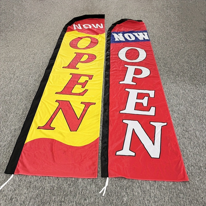 Bandera publicitaria de plumas AHORA ABIERTA - Impresión digital de alta definición de una cara, tejido de poliéster multiusos, pancarta de jardín promocional y de lanzamiento de tiendas, solo pancarta sin asta de bandera, uso sin electricidad - 76 cm x