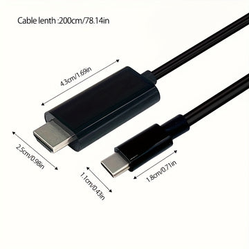 4K 60Hz Cable USB3.1 Tipo C a HDTV de 2m/78,14 pulgadas/6,56 pies, Plug and Play, Compatible con MacBook, iPad, iPhone, Teléfono móvil, Tableta y Portátil